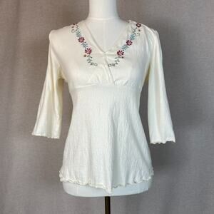 Vintage Due Date Womens Y2K Babydoll Top Size S Embroidered Preppy Boho Feminine